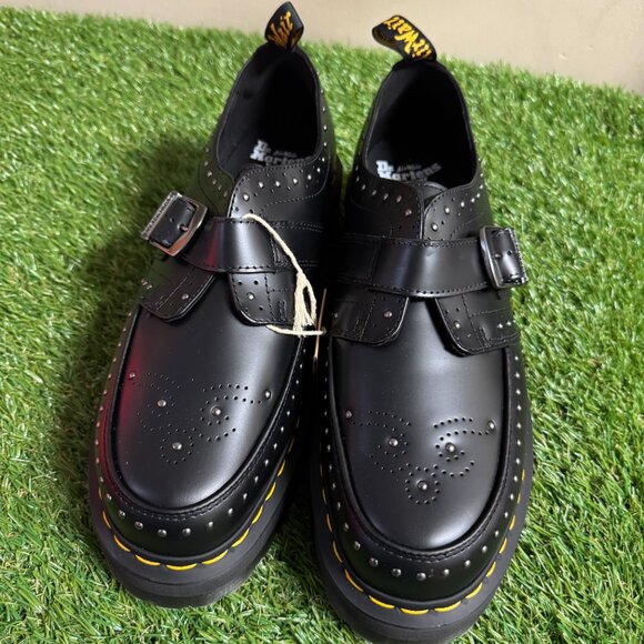 Dr Martens Ramsey Quad Stud Platform Creepers Men\'s 12 Black Leather Monk Strap